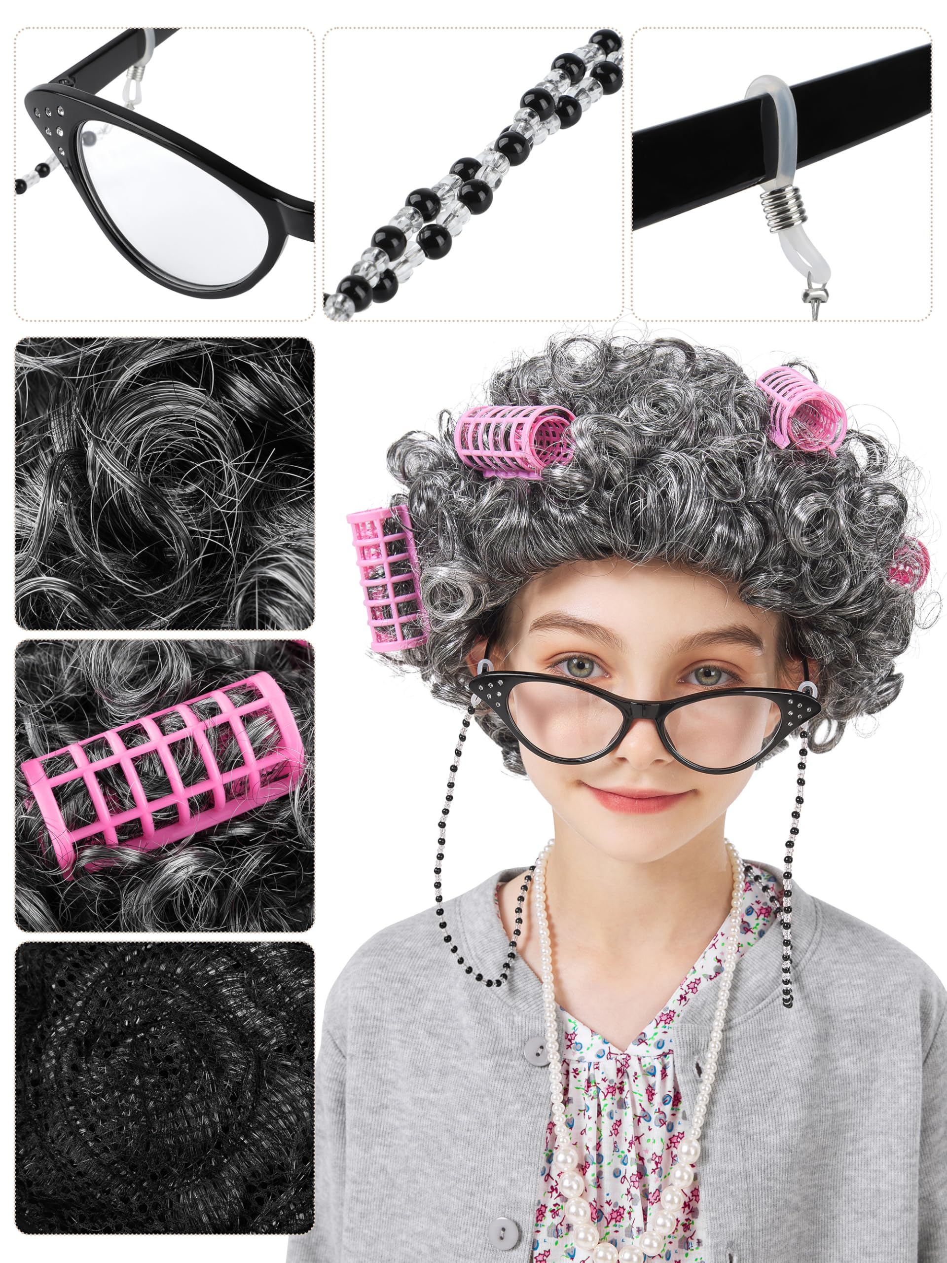 FancyFun grandma wig for kids, realistic look adds fun to storytime and play.