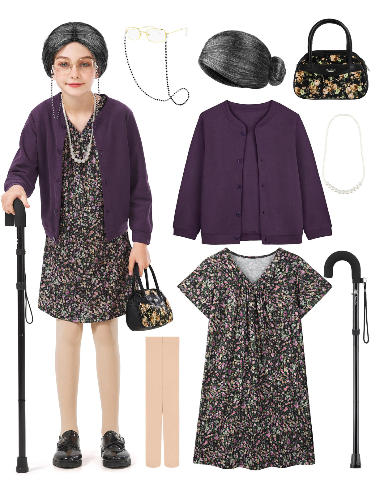 FancyFun old lady costume cardigan for cozy dress-up play