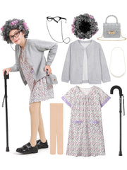 FancyFun old lady costume cardigan for kids, cozy layer for school events and playful dress-up.
