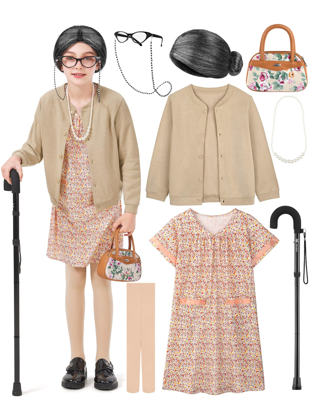 FancyFun old lady costume cardigan close-up, offering soft comfort for all-day school dress-up