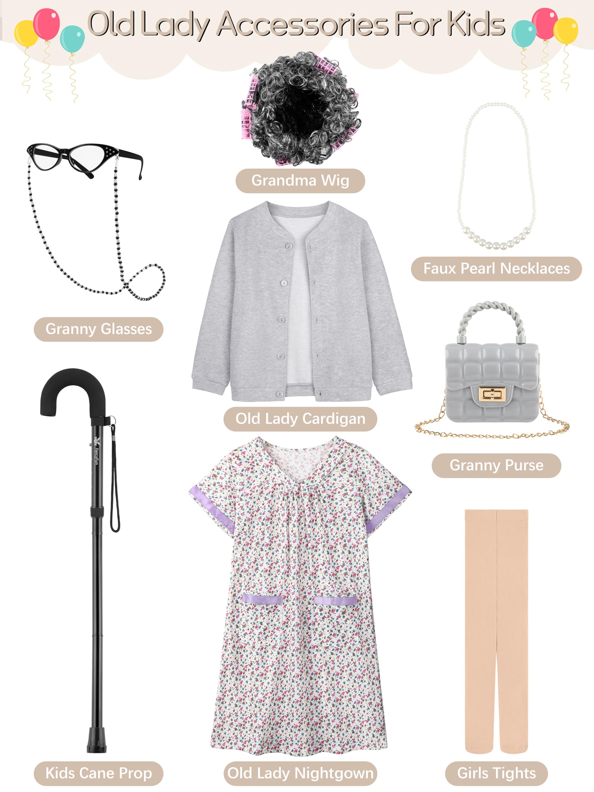 FancyFun old lady glasses with chain—secure eyewear for pretend play.