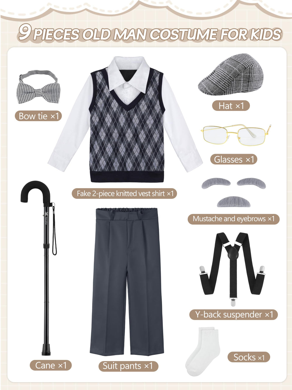 FancyFun old man costume glasses add authentic charm for pretend play.