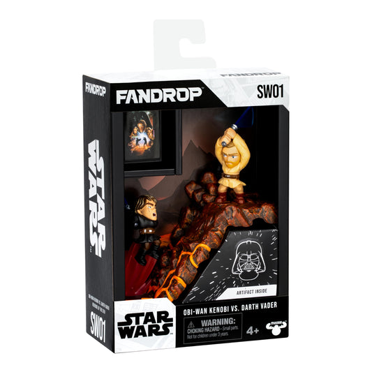 Fandrop SW01 Obi-Wan vs Darth Vader diorama display on shelf elevating your Star Wars collection