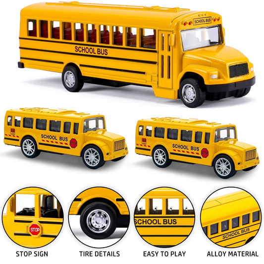 FANELEQU 3-pack buses, side view, durable die-cast toy vehicles