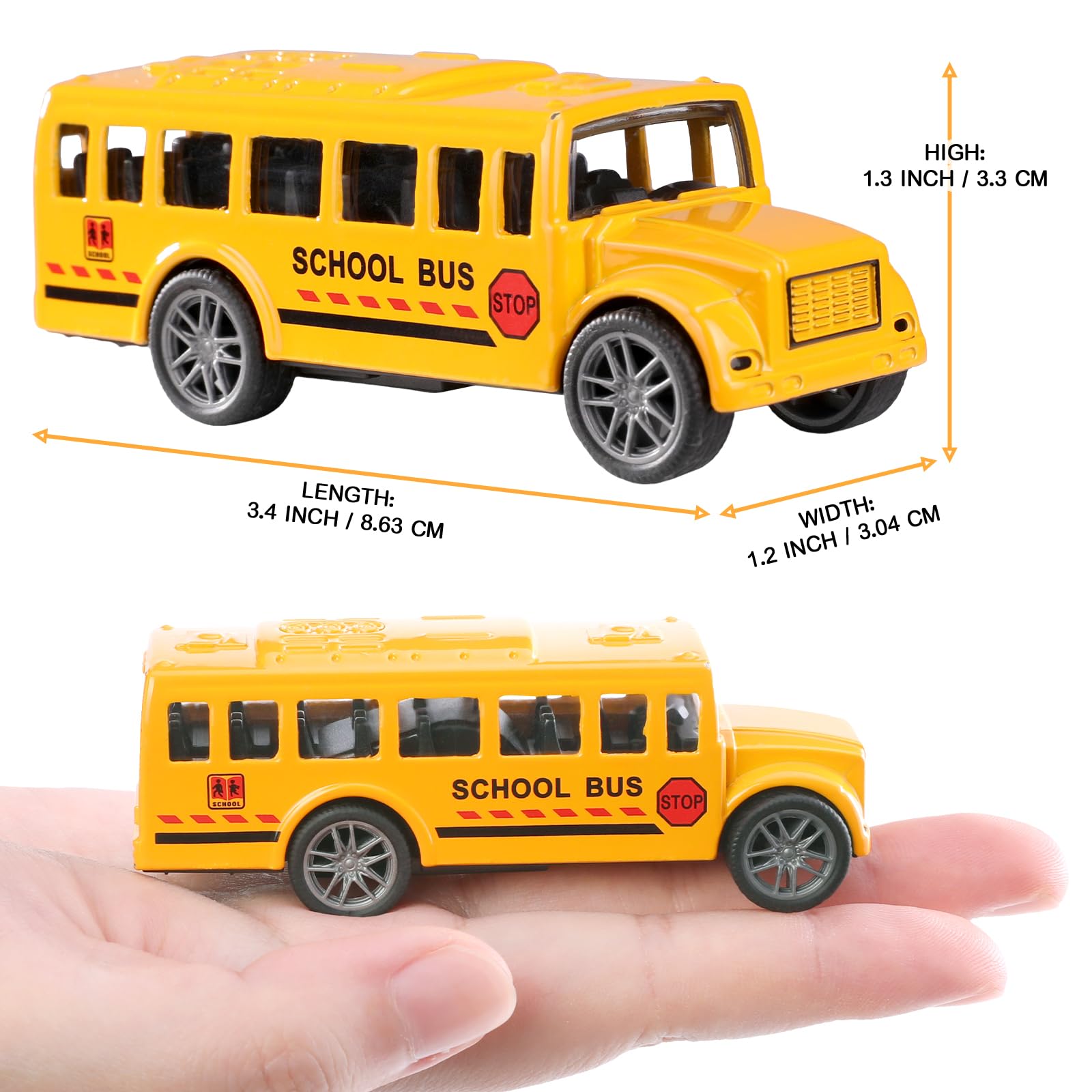 Compact 3.4-inch bus held in hand for easy gripping and play