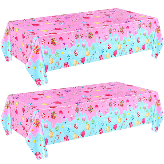 Fanfanwin Candyland tablecloth with pink lollipop pattern for festive decor