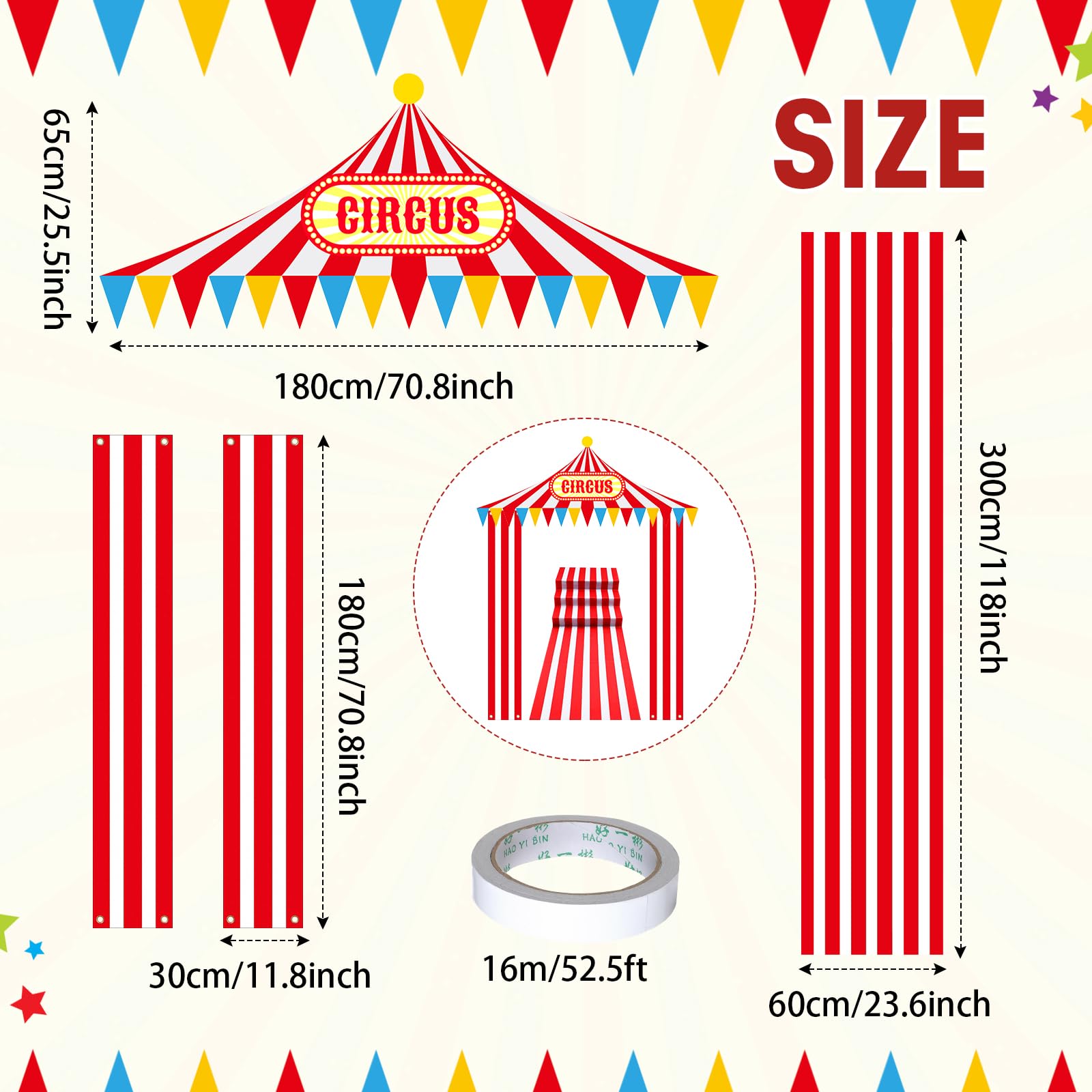 Fanfanwin red and white striped banner at doorway for party ambience