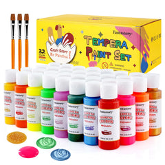 Fantastory Tempera Paint kid bottles show 32 colors for vibrant art