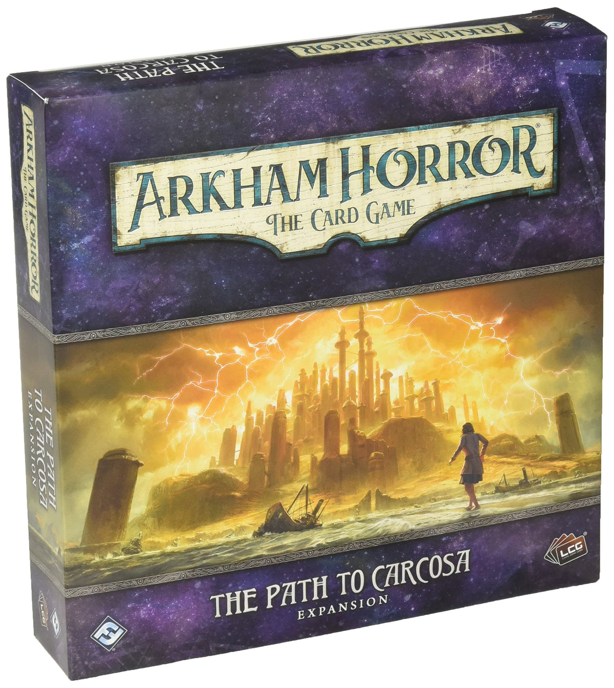 Fantasy Flight Games Arkham Horror Card Game Path to Carcosa deluxe cover evokes eerie mystery for fans