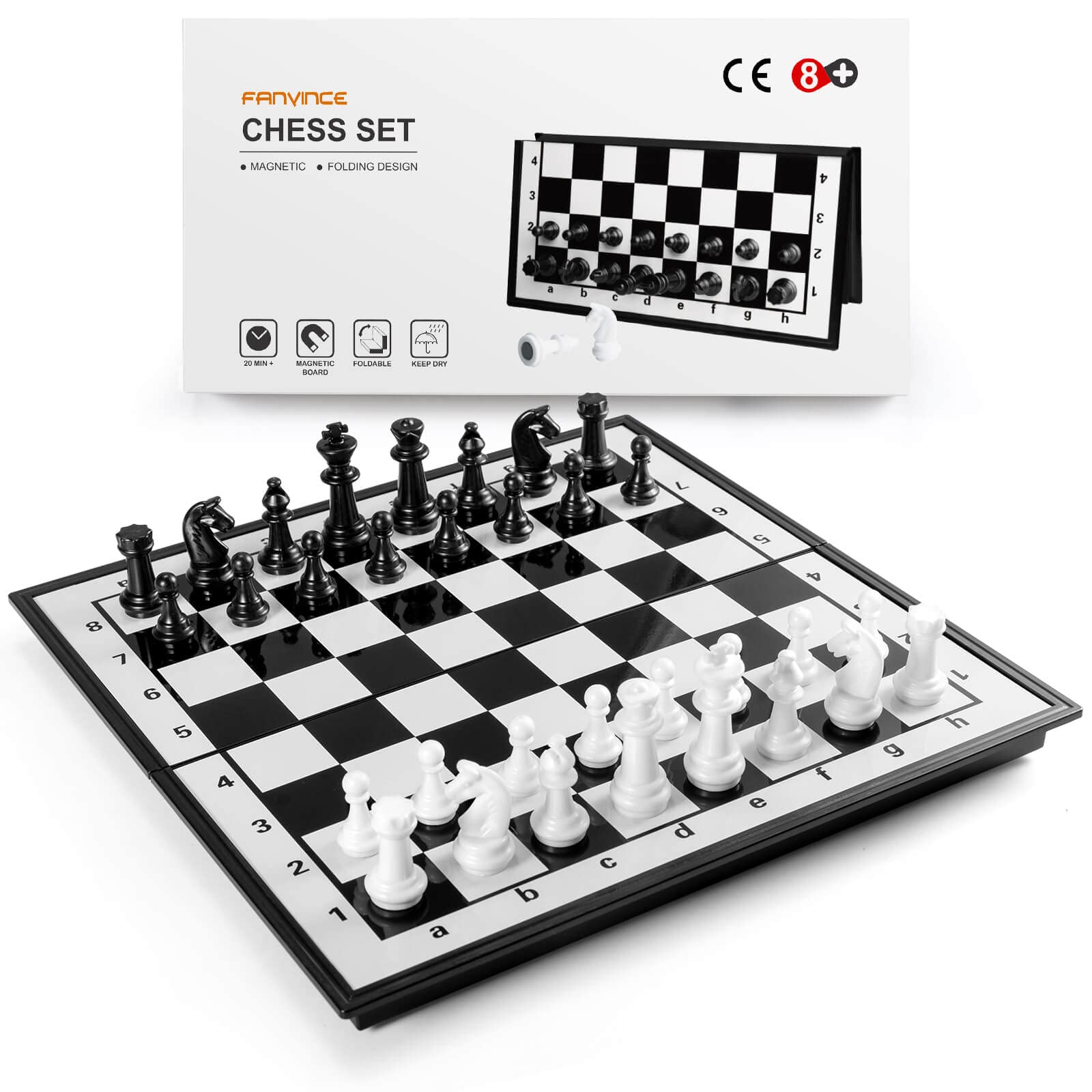 FanVince magnetic folding chess board for quiet, portable play.