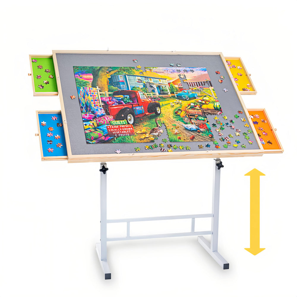 Fanwer puzzle table legs with height adjustment for ergonomic seating during assembly.
