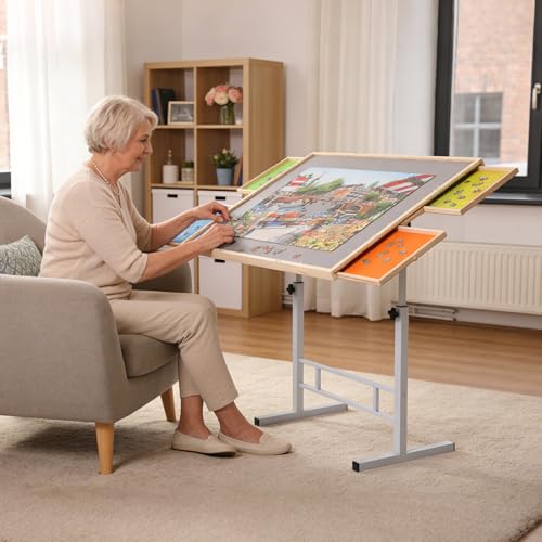 Fanwer puzzle table tilting top from 0 to 360 degrees for comfortable viewing angles.
