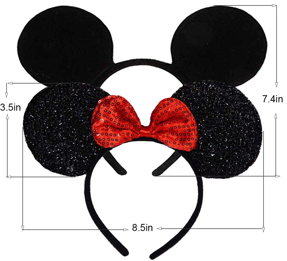FANYITY mouse ears headband with black sequin bow worn at events