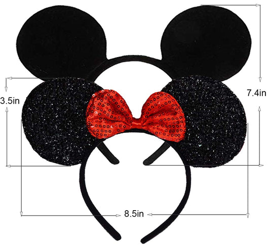 FANYITY mouse ears headband with black sequin bow worn at events