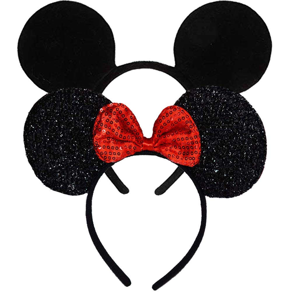 FANYITY mouse ears headband with red sequin bow for party photos and fun