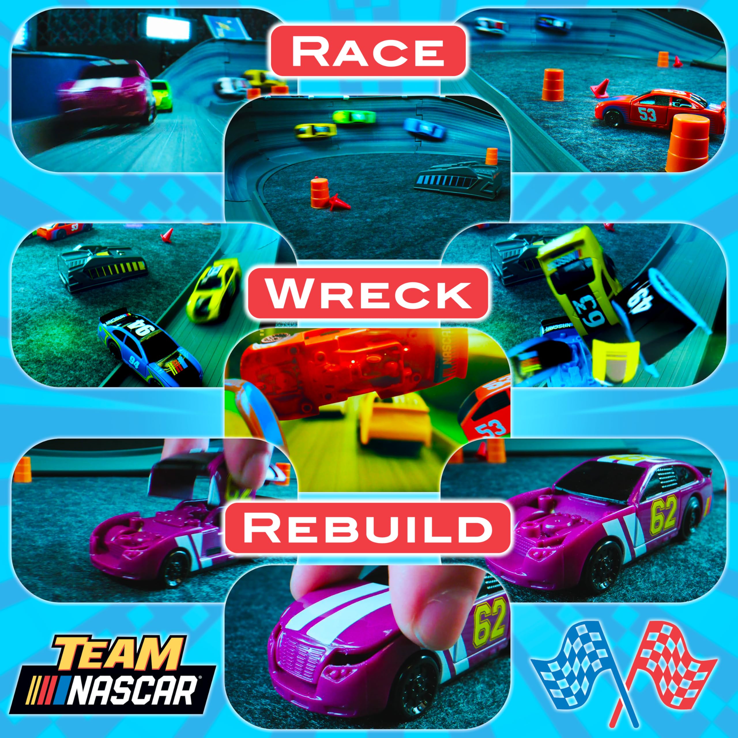 Far Out Toys NASCAR Crash Circuit donuts celebration at Winner's Circle.