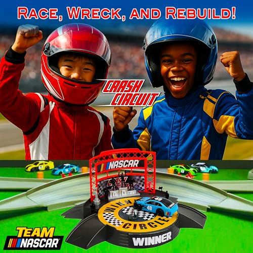 Far Out Toys NASCAR Crash Circuit track assembly emphasizes modular design and easy setup.