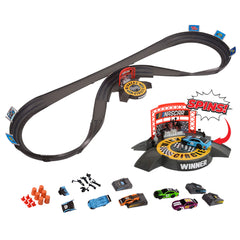 Far Out Toys NASCAR Crash Circuit track layout demonstrates extended straights for high-speed action.