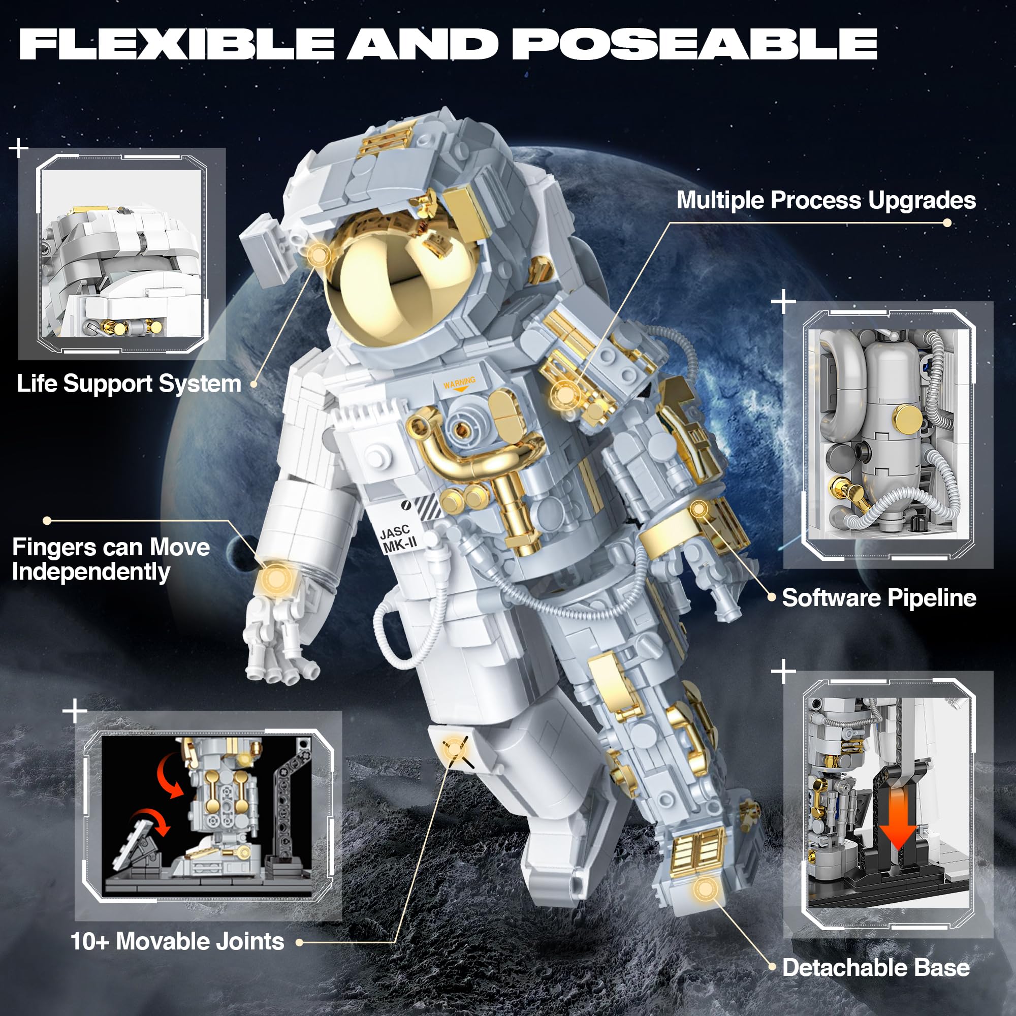 FarBlocked 966pcs astronaut building set assembled for creative play.