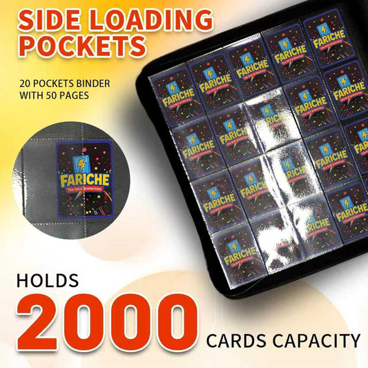 FARICHE binder open view shows 50 sleeves for organized storage