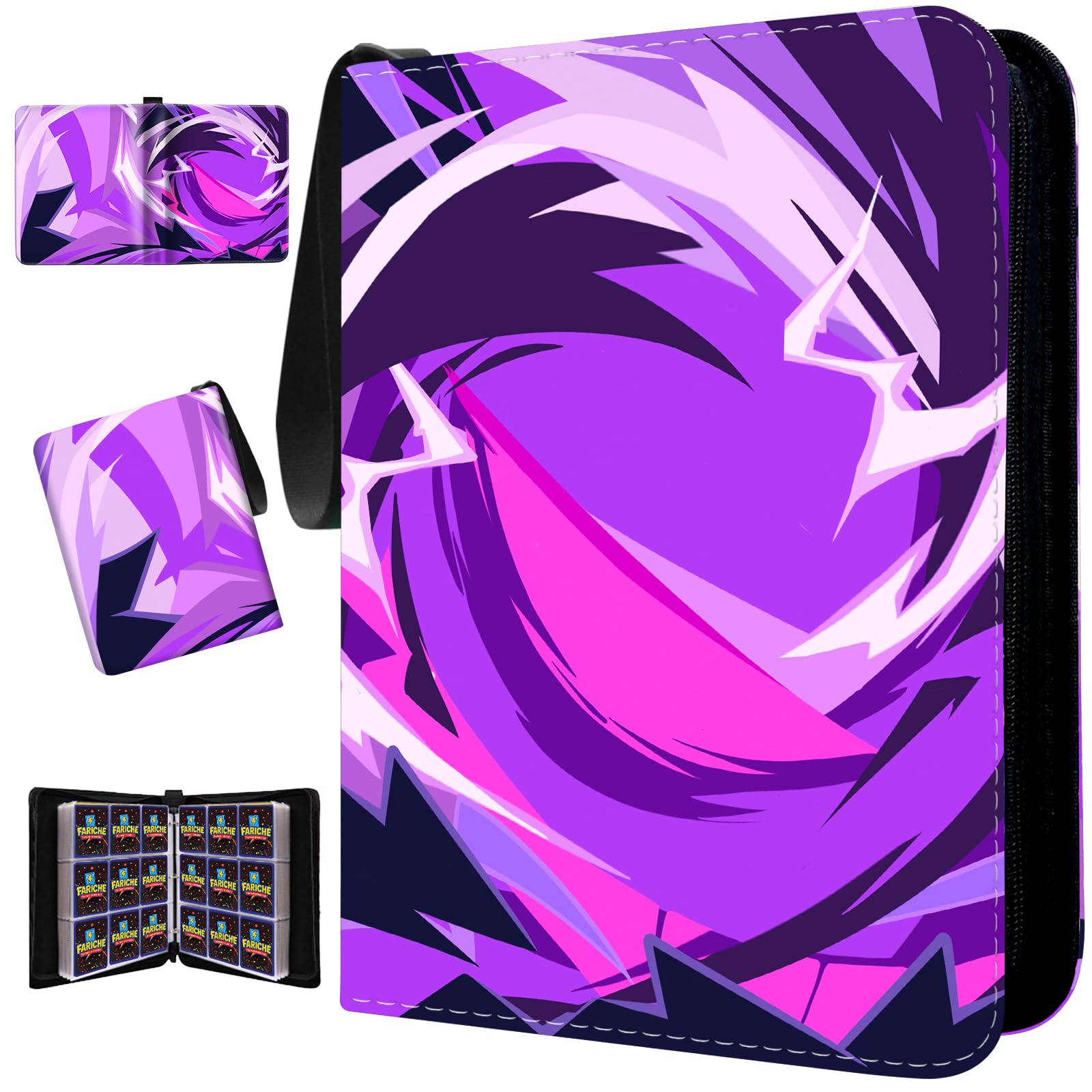 FARICHE trading card binder with 900-card capacity and travel-friendly waterproof cover.