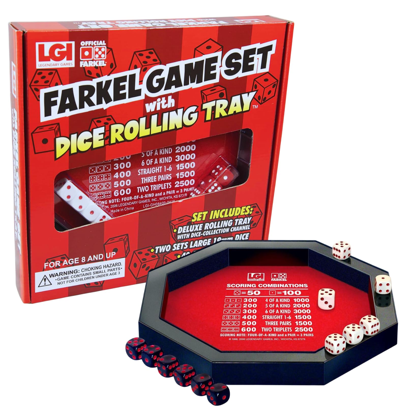 Farkel deluxe dice rolling tray with built-in channel for organized play