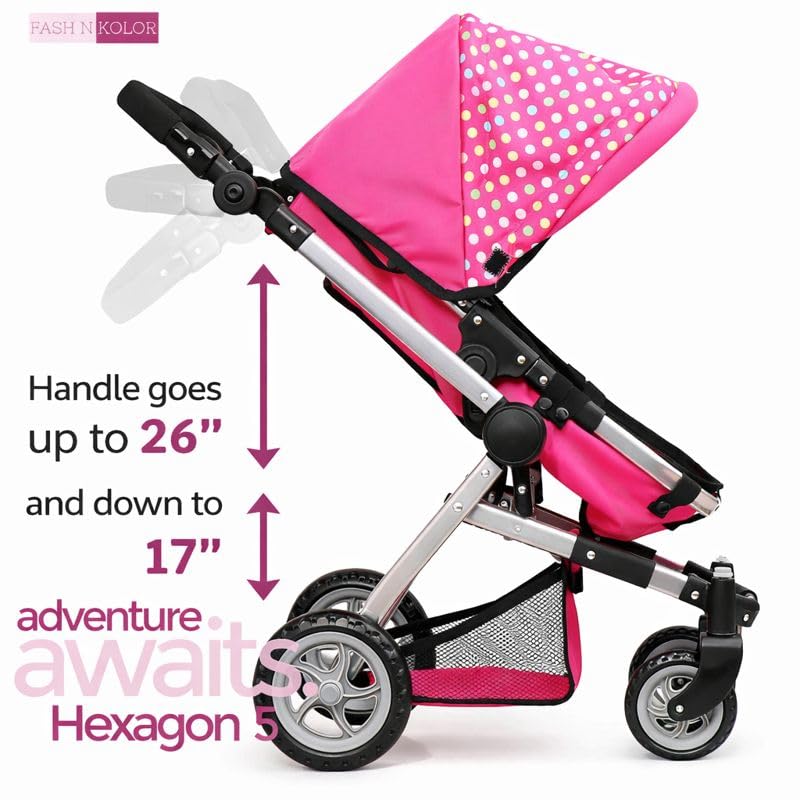 Fash n Kolor adjustable-handle design fits growing child for comfortable pushing.