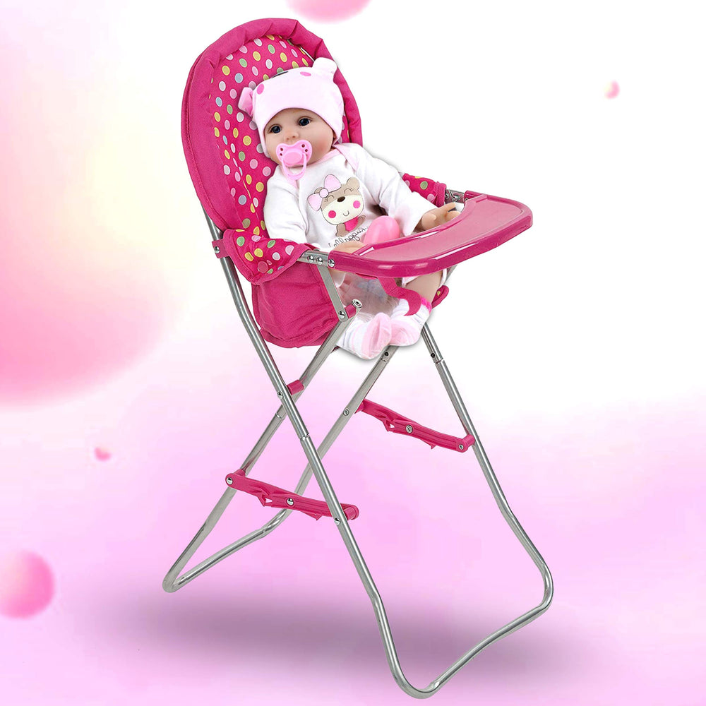 Fash N Kolor pink doll high chair with feeding tray for realistic mealtime pretend