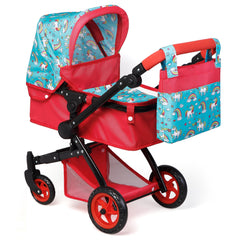 Fash n Kolor baby doll stroller with unicorn design and foldable frame for easy storage.