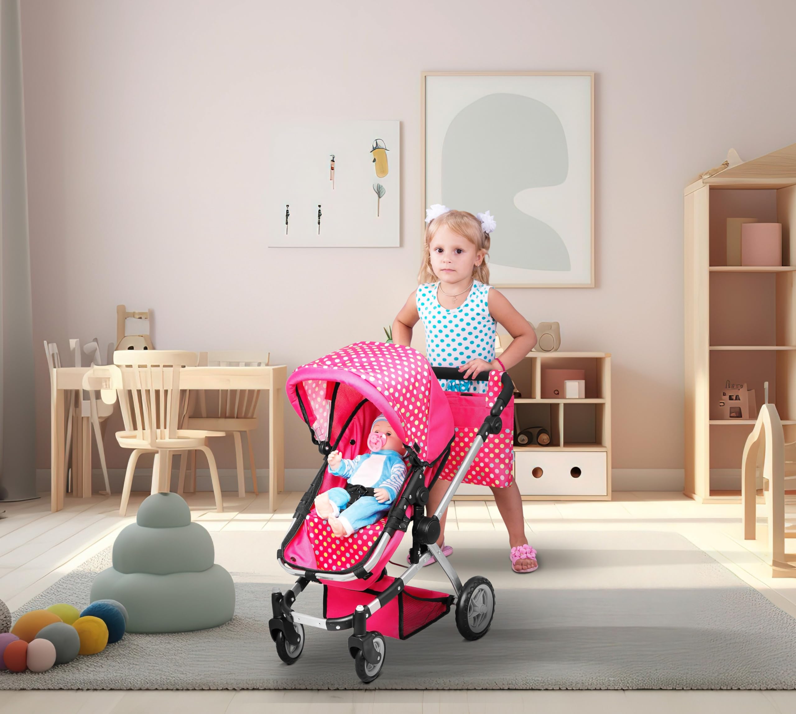 Fash n Kolor convertible-seat bassinet adds versatile play scenarios for 18-inch dolls.