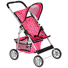 Fash N Kolor deluxe doll stroller shows polka dot design with convenient lower basket.