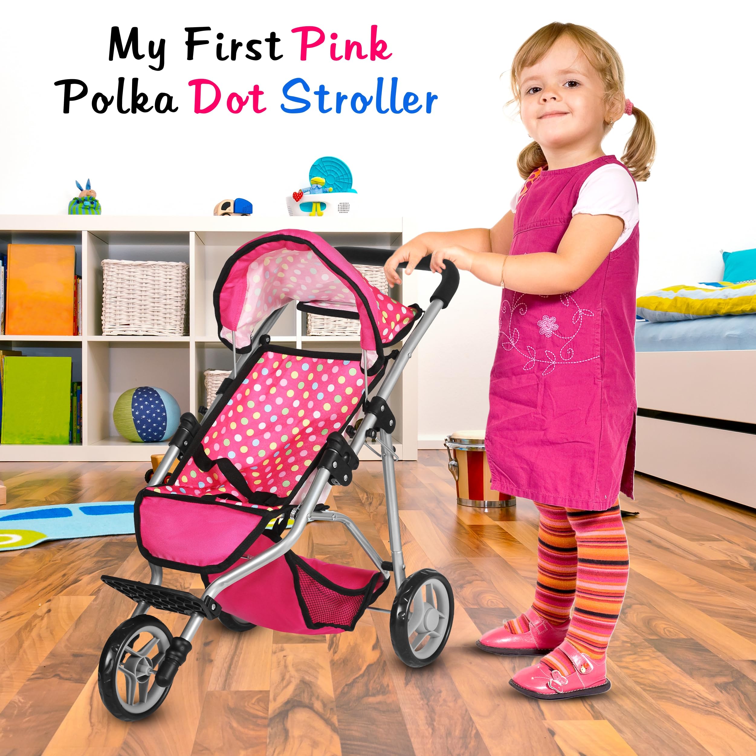 Fash N Kolor denim pink stroller non-skid wheels ensure smooth movement