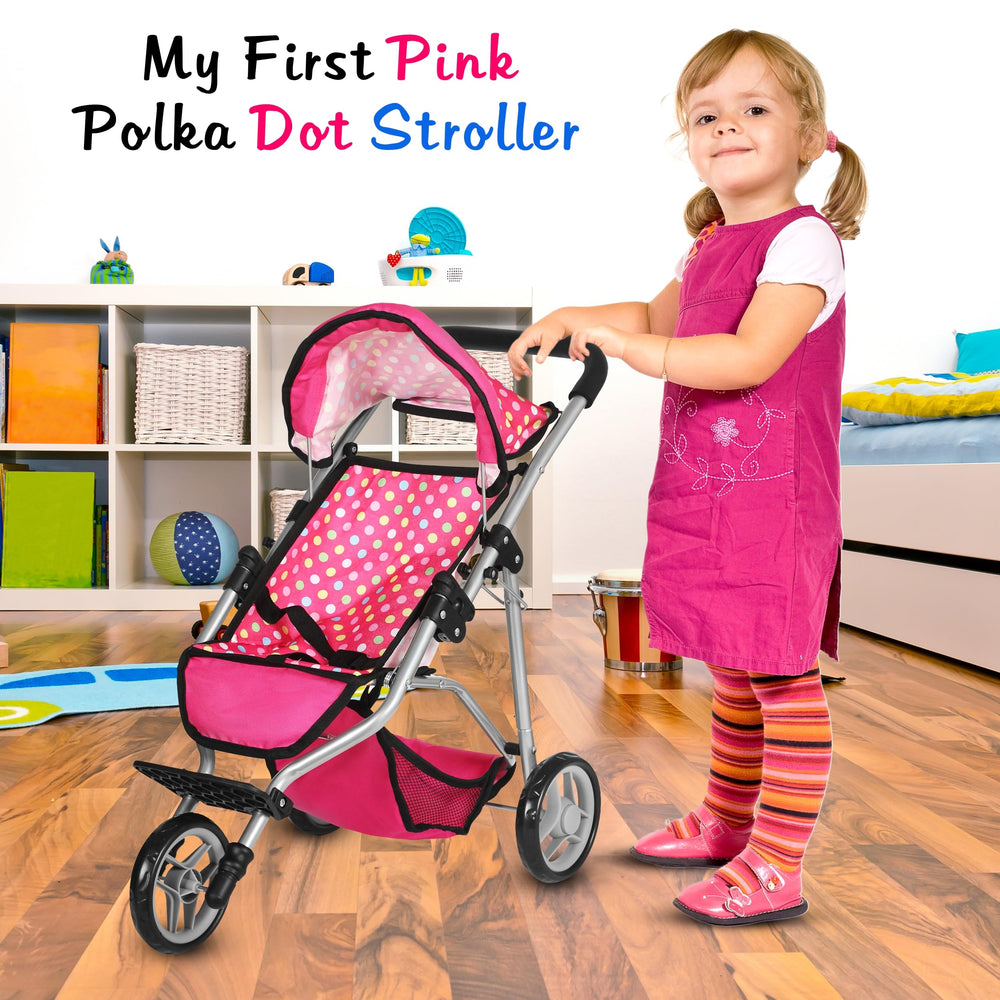 Fash N Kolor denim pink stroller non-skid wheels ensure smooth movement