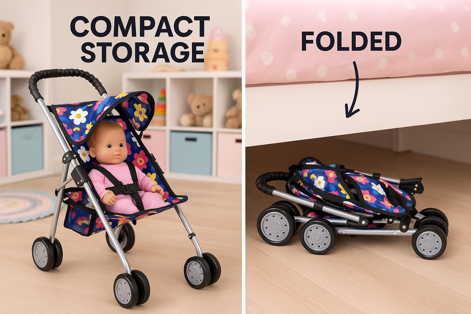 Fash N Kolor stroller with soft grip handle is easy for little hands.