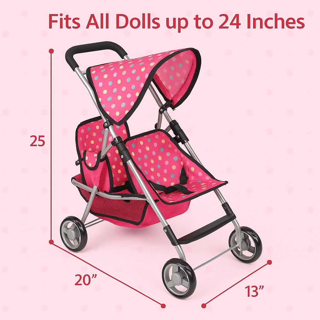 Fash n Kolor stroller features a storage basket for doll accessories.