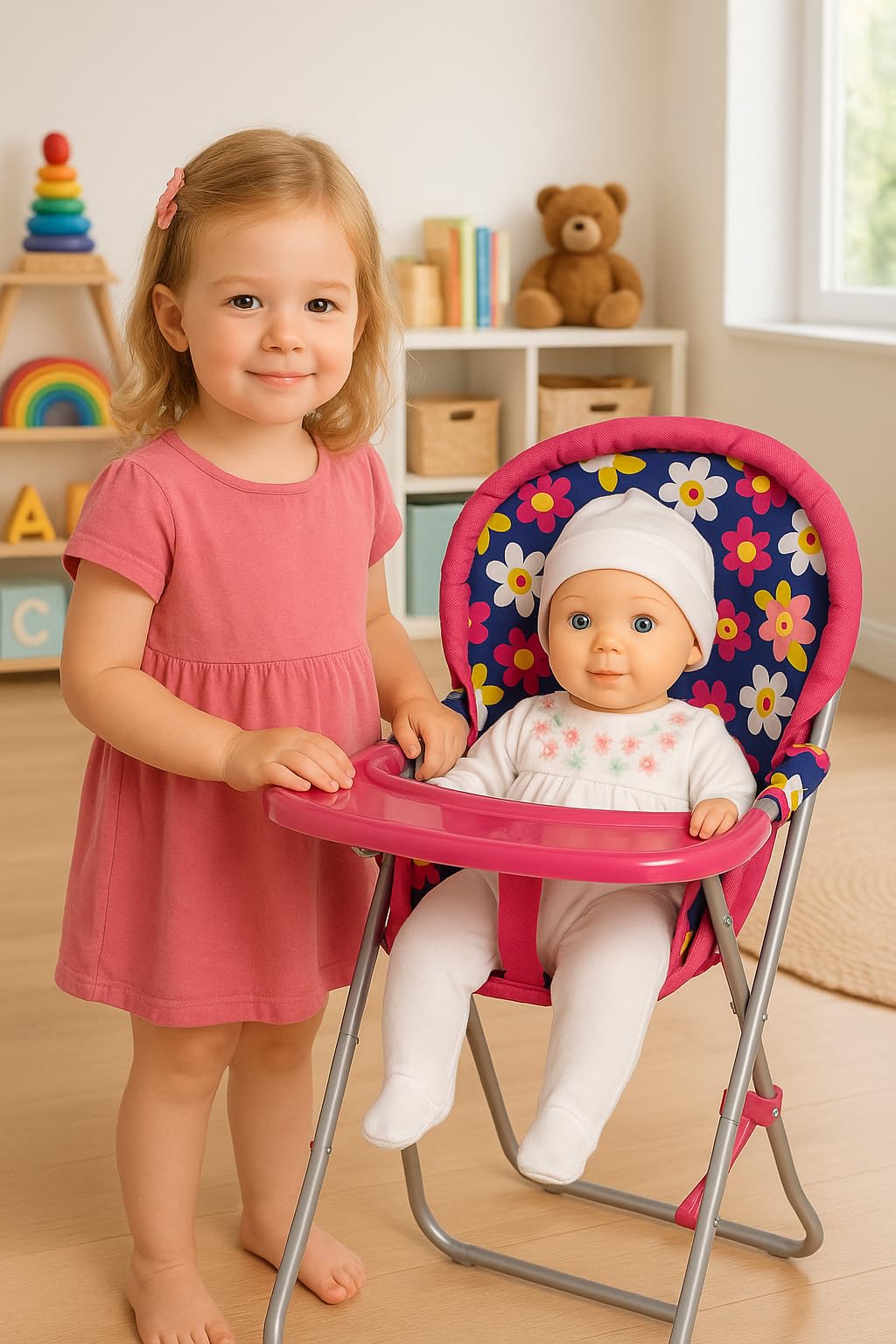 Fash N Kolor flower-print high chair supports imaginative role-play sessions
