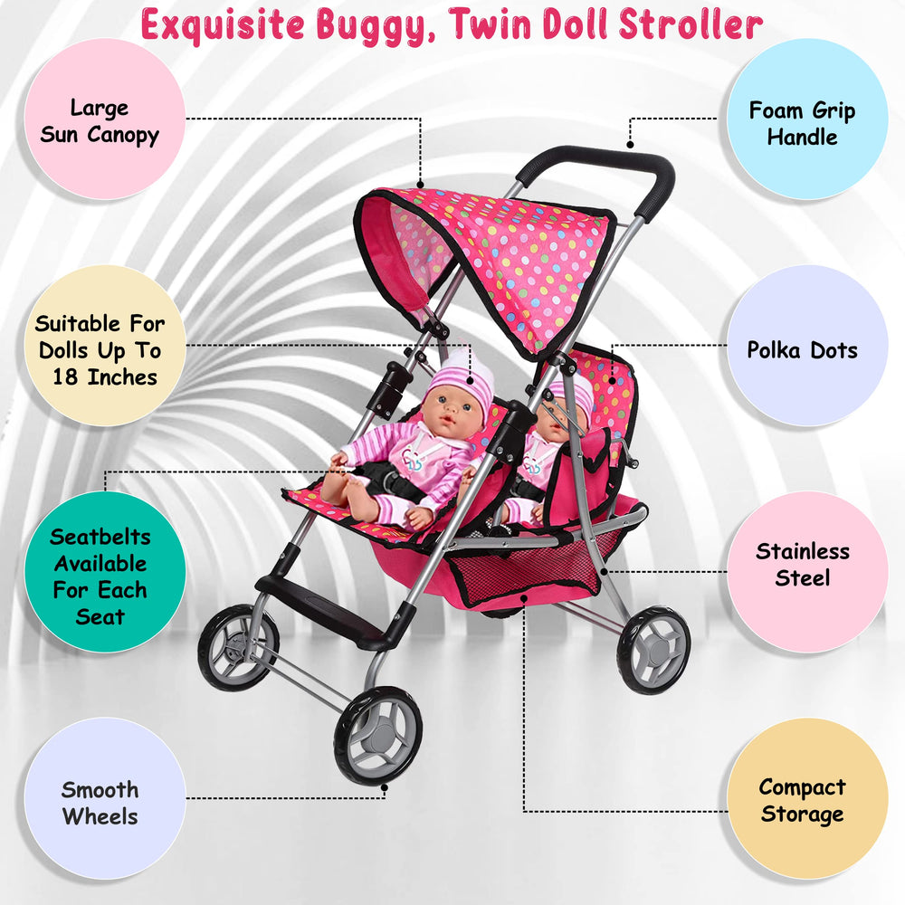 Fash n Kolor foldable doll stroller with a movable bassinet for flexible scenes.