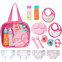 Fash N Kolor My Sweet Baby 13-Piece Doll Feeding Set in a transparent bag for on-the-go play