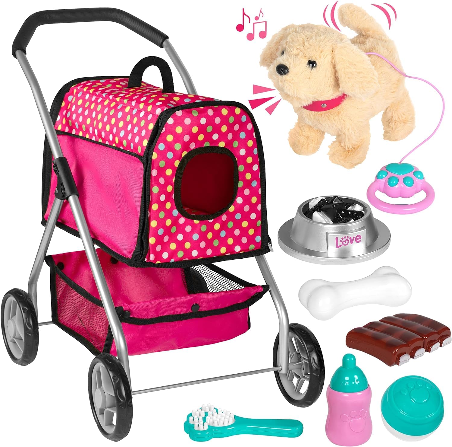 Fash N Kolor Puppy Doll Stroller remote-walking for imaginative play