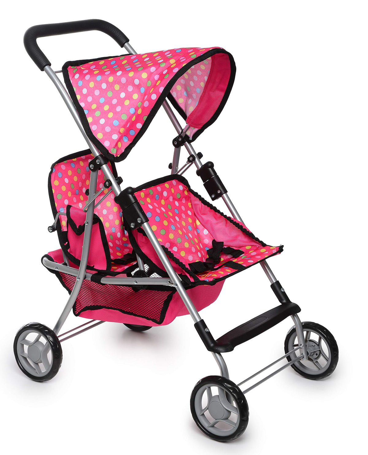 Fash n Kolor twin doll stroller with polka-dot pink pattern for twins playtime.