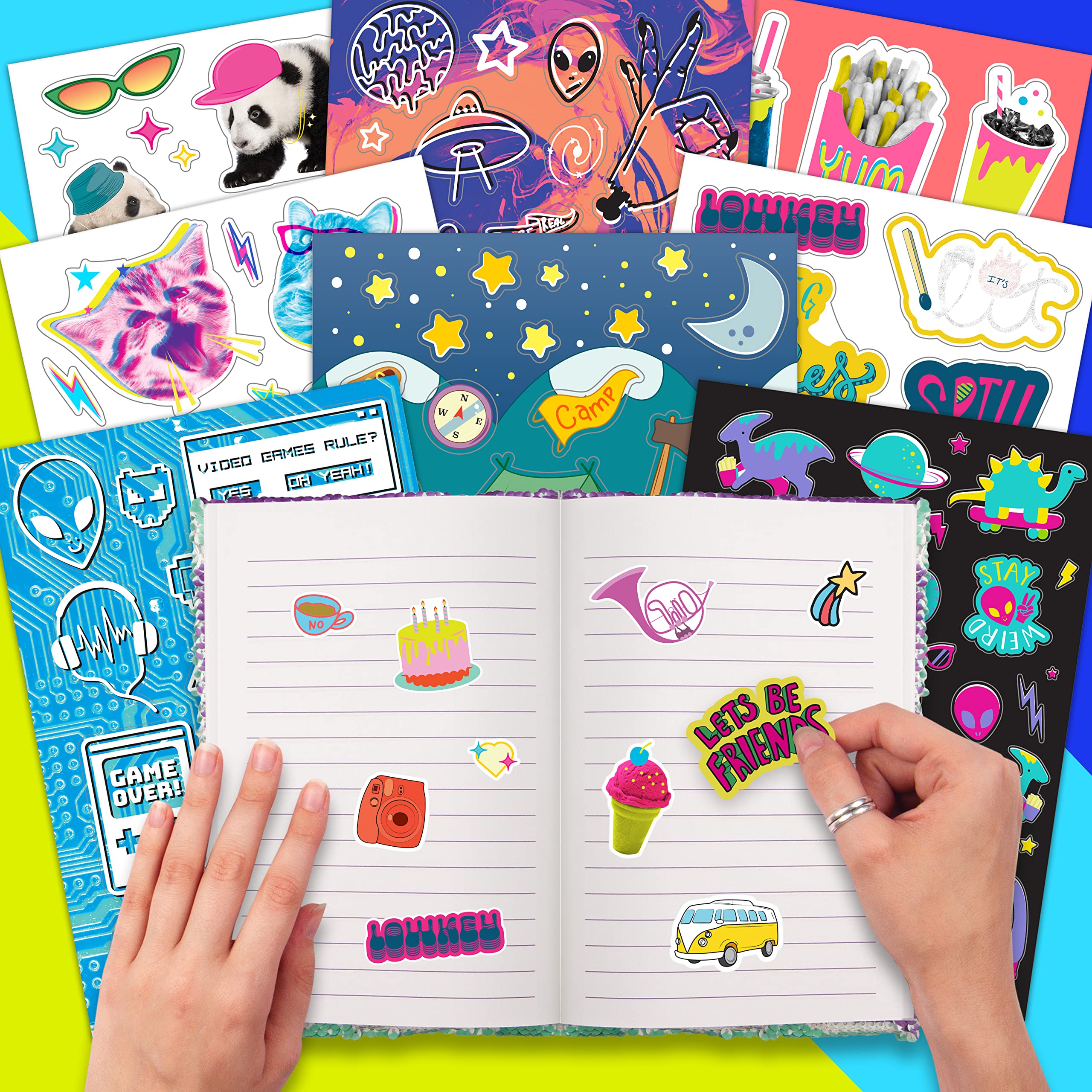 Fashion Angels arts-and-crafts stickers inspire color palettes and collage ideas.