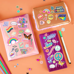 Closeup of Fashion Angels craft stickers showing vivid colors and strong adhesive
