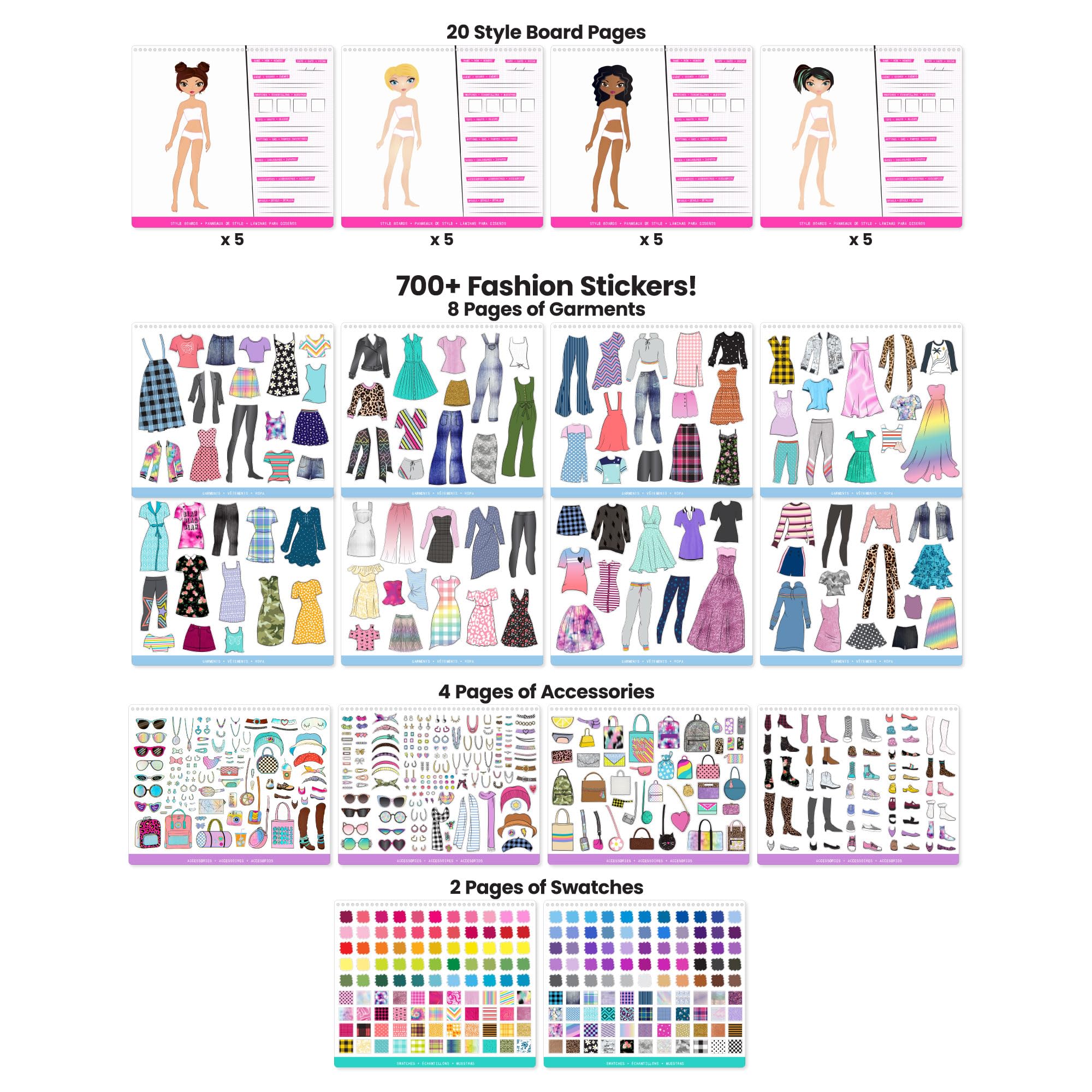 Fashion Angels Designer Kit sticker-by-number sheets guide young designers to color and arrange outfits.