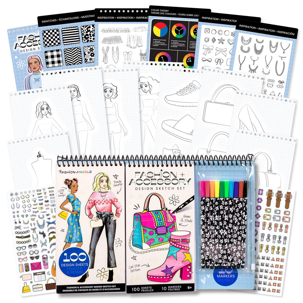 Fashion Angels sketch pad with stickers for creative dress design sessions.