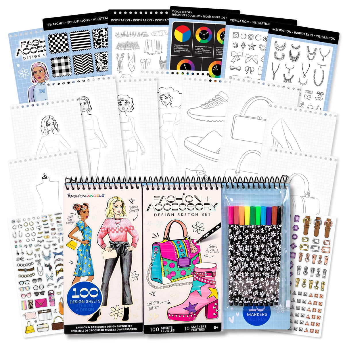 Fashion Angels sketch pad with stickers for creative dress design sessions.