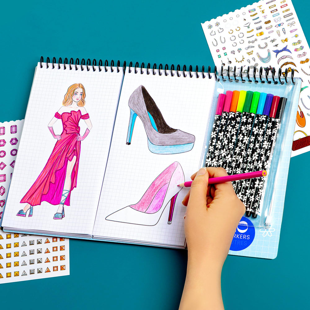Fashion Angels spiral-bound sketchbook for on-the-go design ideas.