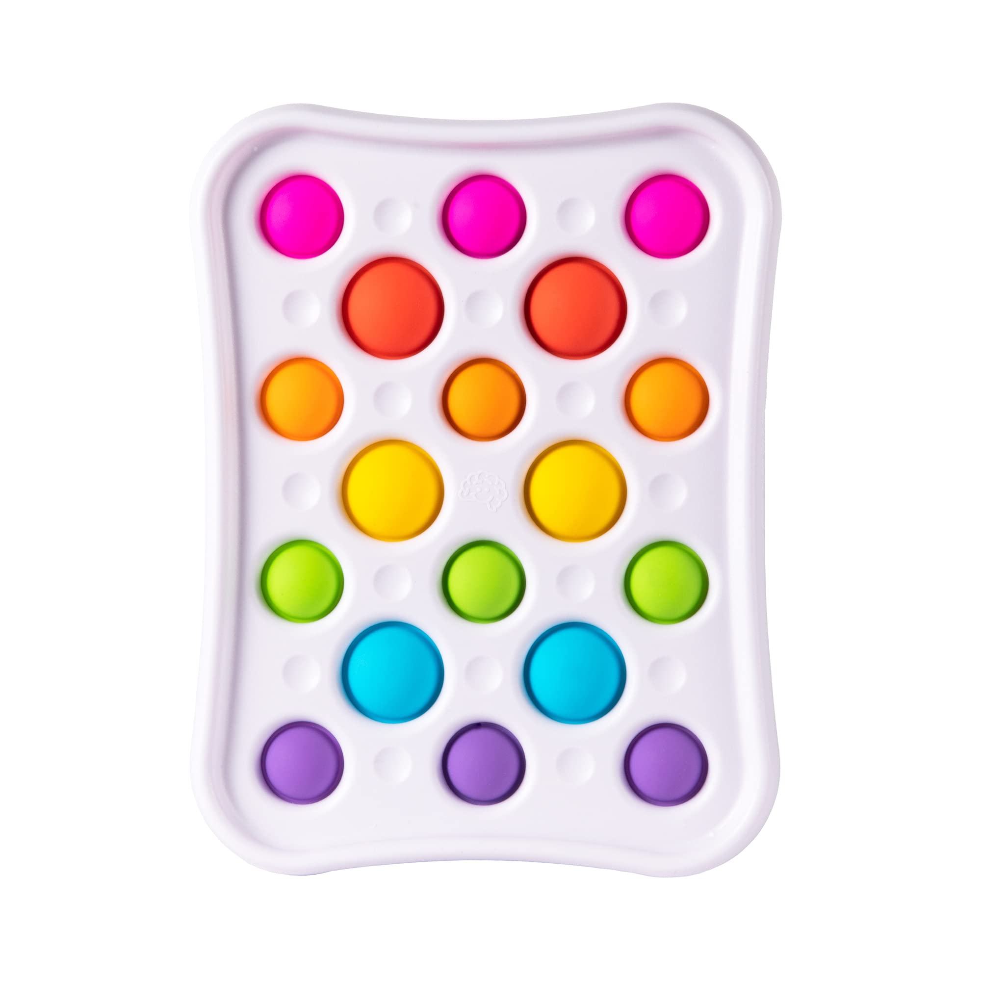 Fat Brain Dimpl Pops shows colorful bubbles for engaging sensory play on the go.