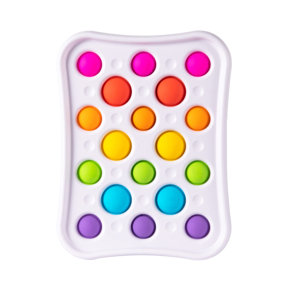 Fat Brain Dimpl Pops shows colorful bubbles for engaging sensory play on the go.