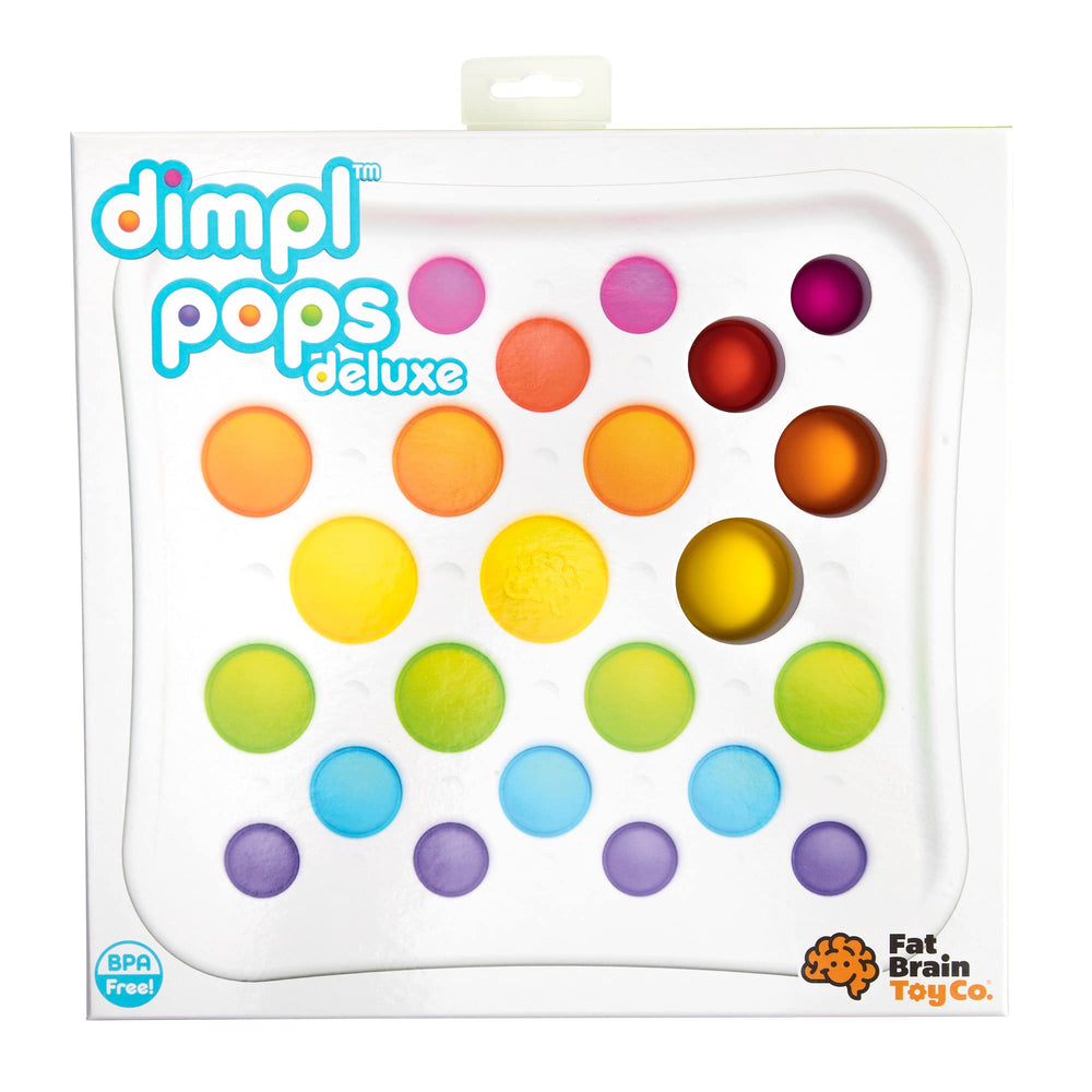 Fat Brain Toys Dimpl Pops Deluxe BPA-free materials ensure safe sensory exploration.