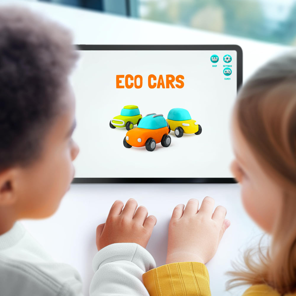 Hey Clay Eco Cars texturing techniques let kids explore spheres and cylinders in play